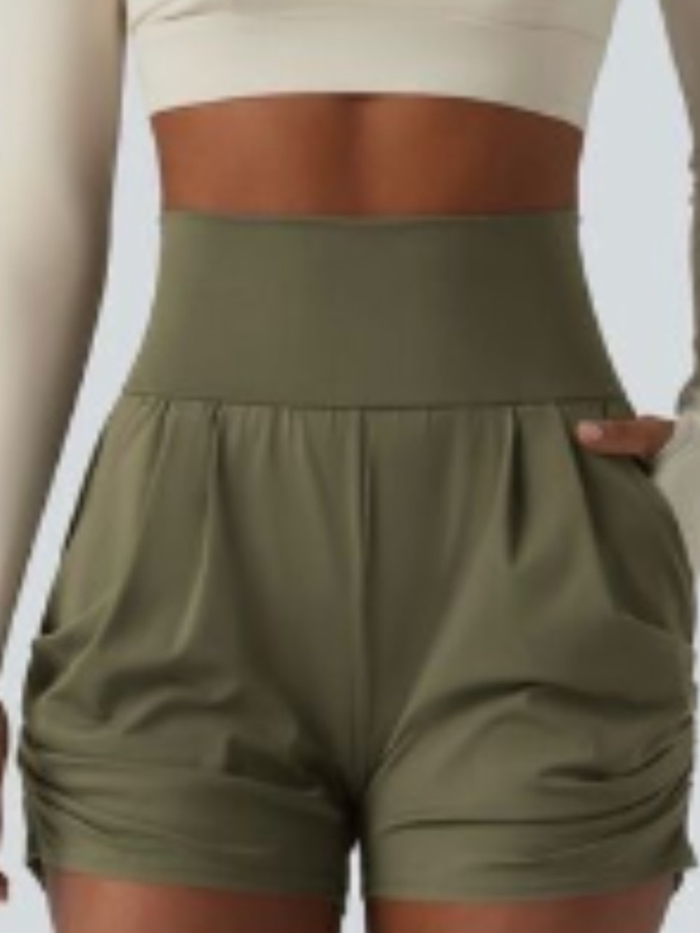 HALARA RUCHED Olive Green High-Waist Active Shorts